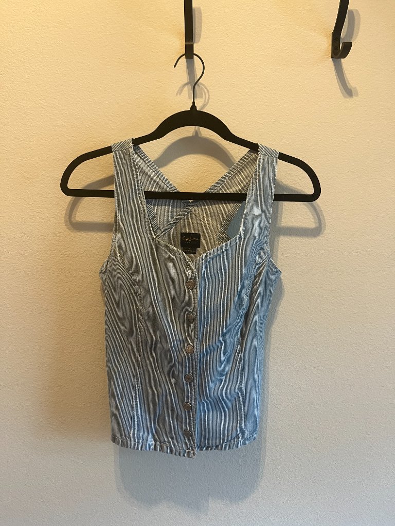Pepe Jeans Blue & White Pinstripe Denim Vest / Waistcoat - Size S / Xs — image 2 of 8
